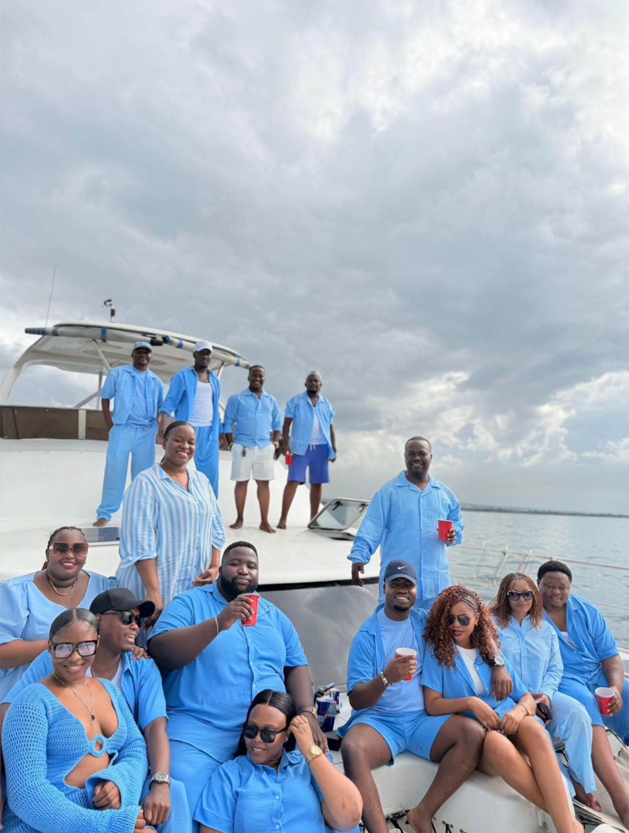 Group gathered together on the catamaran deck
